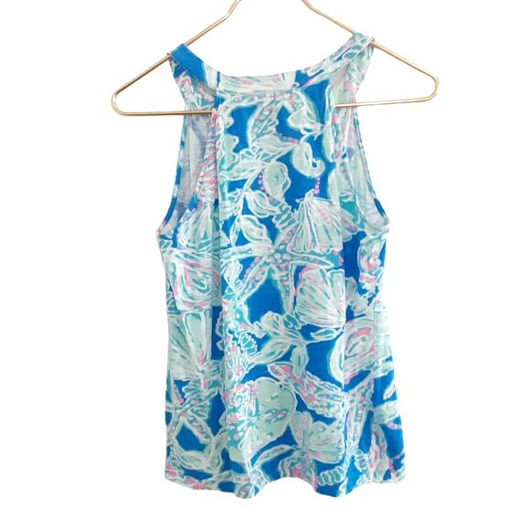 Lilly Pulitzer Arya Tank Top Into The Deep Racerback Womens XS Beach Resort Blue - Picture 2 of 7